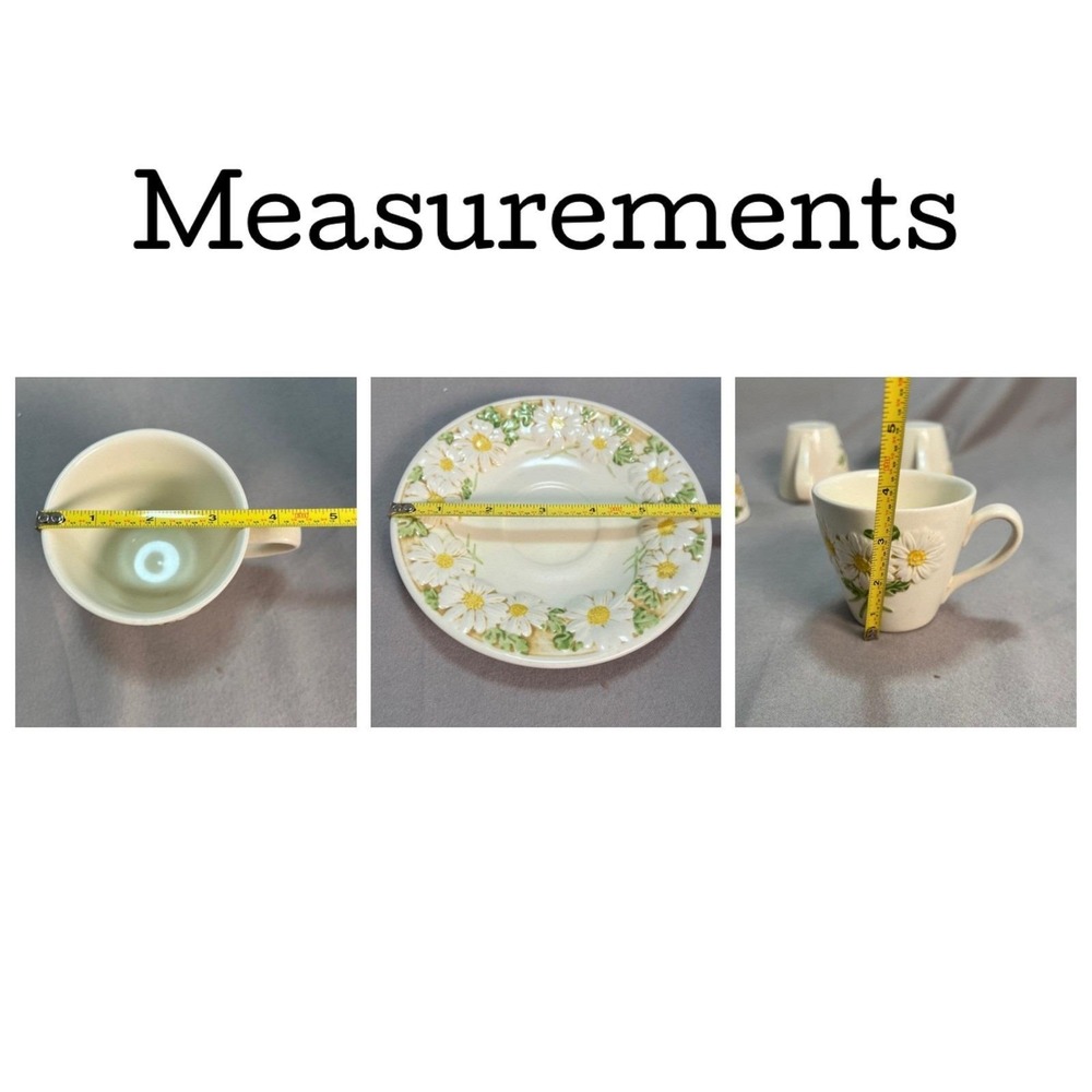 Metlox Poppy Trail Sculptured Daisy Tea Cup and Saucer Set of 4 White Floral - Picture 12 of 13